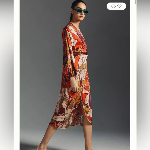 Anthropologie brown and orange floral print midi dress 20955 - Picture 5 of 15